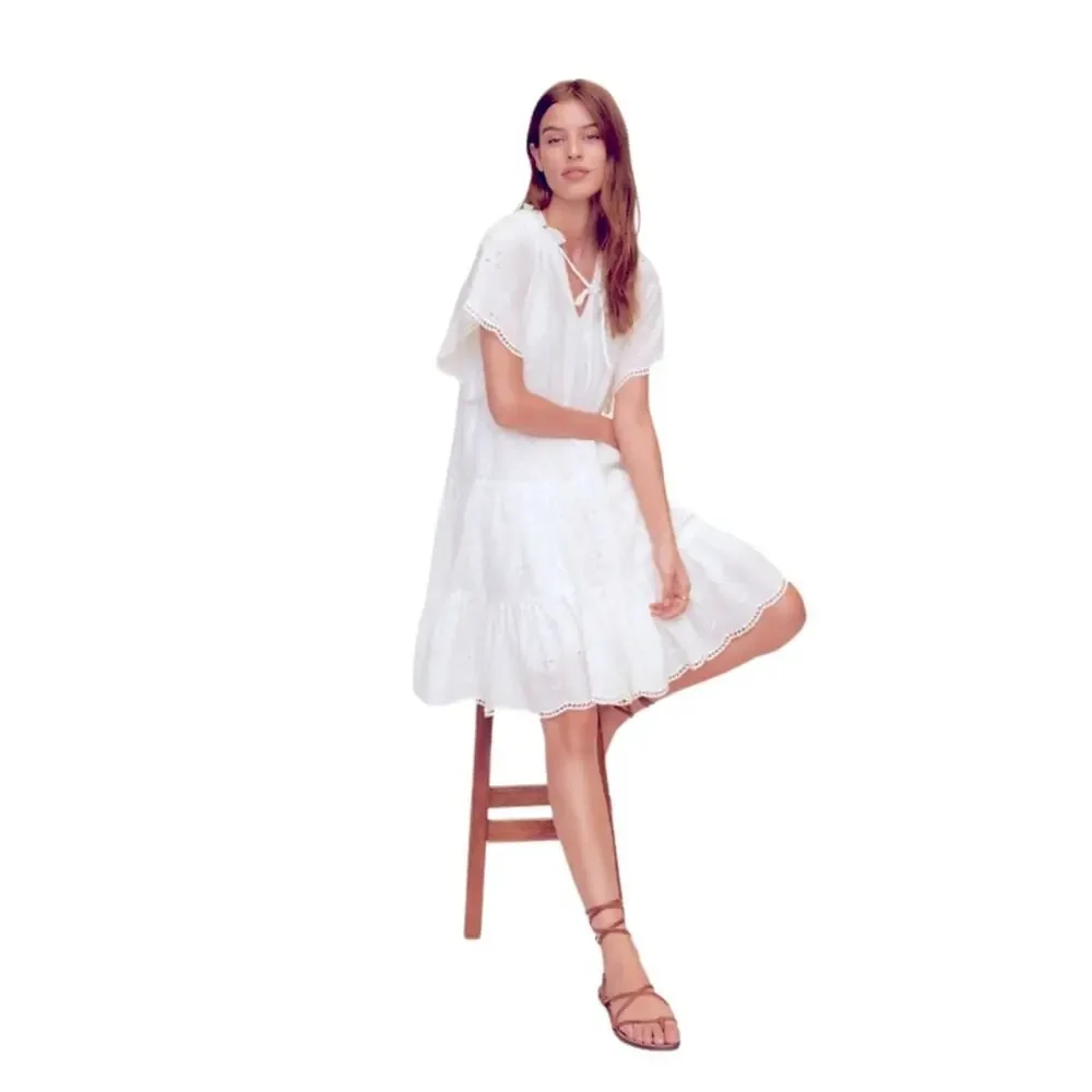 MANGO Open Work Detailed Eyelet Dress White Size M